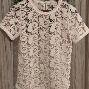 LOFT Pale Pink Paisley Lace Tee